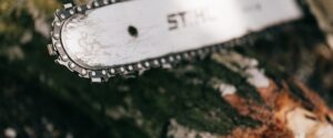 An arborist's chainsaw used for pruning a tree in Clifton, NJ.