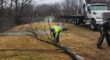 The team at Aspen Tree works to remove a tree during the winter in Cedar Grove, NJ.